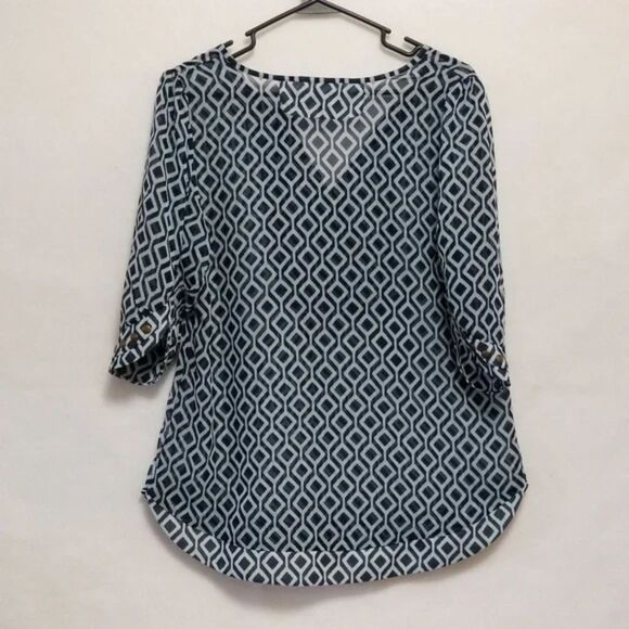 41 Hawthorn Moni Studded Geo Print Blouse Size M Navy White Tunic Top - Picture 3 of 6